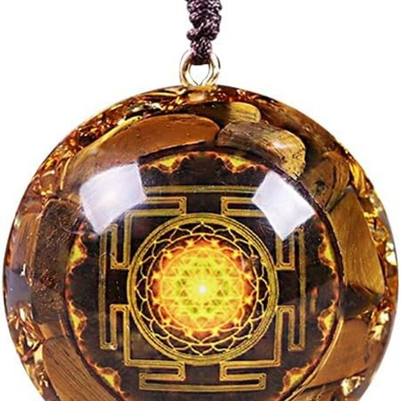 Orgonite Pendant Tiger Eye Necklace Sri Yantra Necklace Sacred Geometry Energy H - Picture 1 of 9